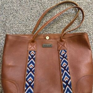 Brown Tote Bag with Blue Accents